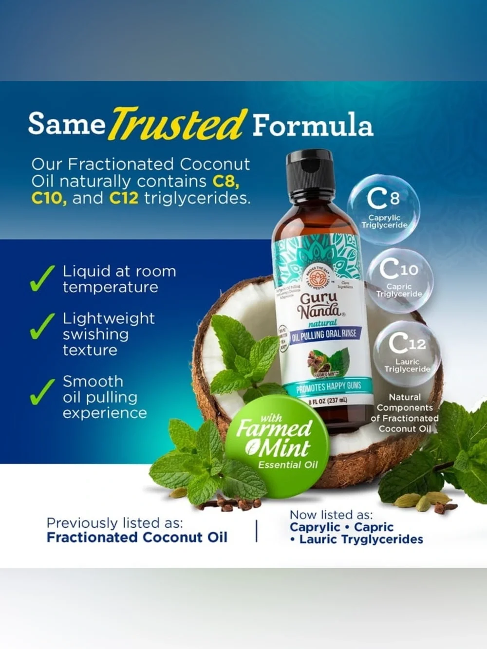 NEW GuruNanda Natural Whitening Pulling Oil w/ Coconut & Farmed Mint Peppermint